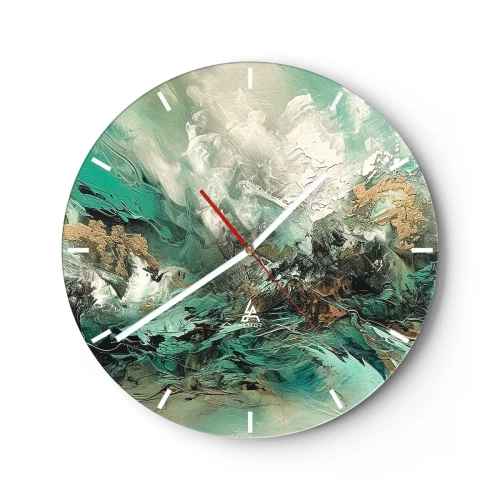 Wall clock - Clock on glass - Emerald and Black Lump - 40x40 cm