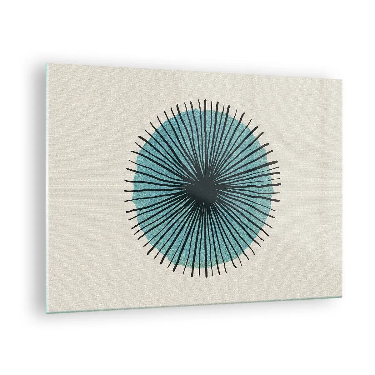 Glass picture - Geometric pattern in shades of turquoise and black - 70x50cm - Rays on Blue - Modern wall decoration for the living room and bedroom ARTTOR