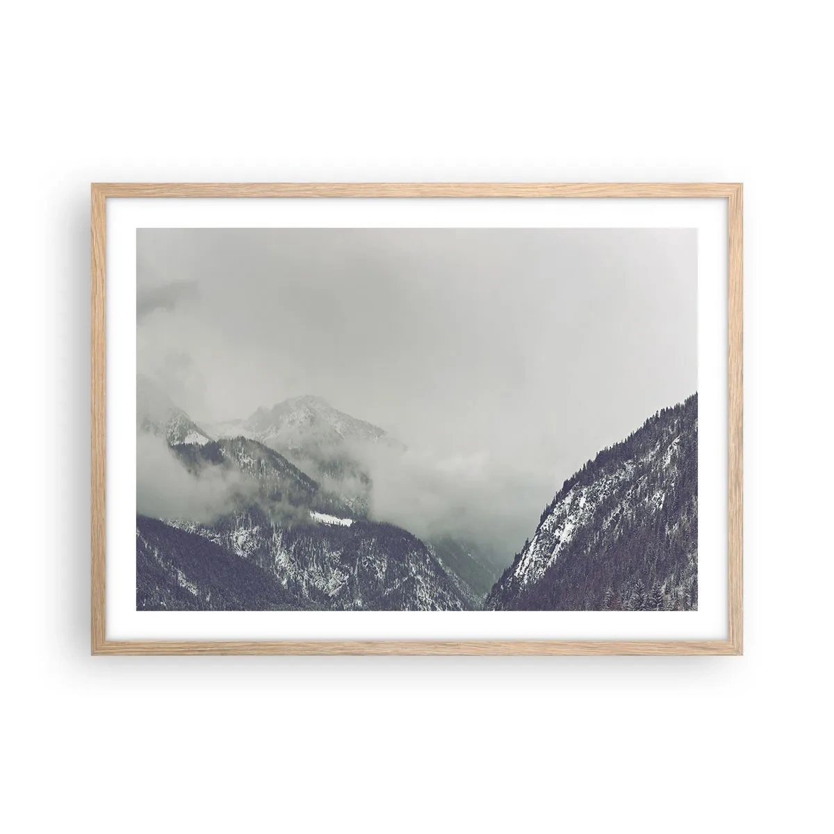 Poster in light oak frame - Foggy valley - 70x50 cm