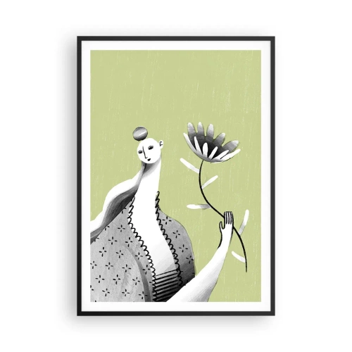 Poster in black frame - Modernist Portrait - Holding a FLower - 70x100 cm