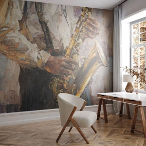 Photo Wallpaper Standard Eco - A musician playing the saxophone in an impressionistic style - 100x70cm - Time for a Solo - Modern wall decoration for the living room and bedroom ARTTOR