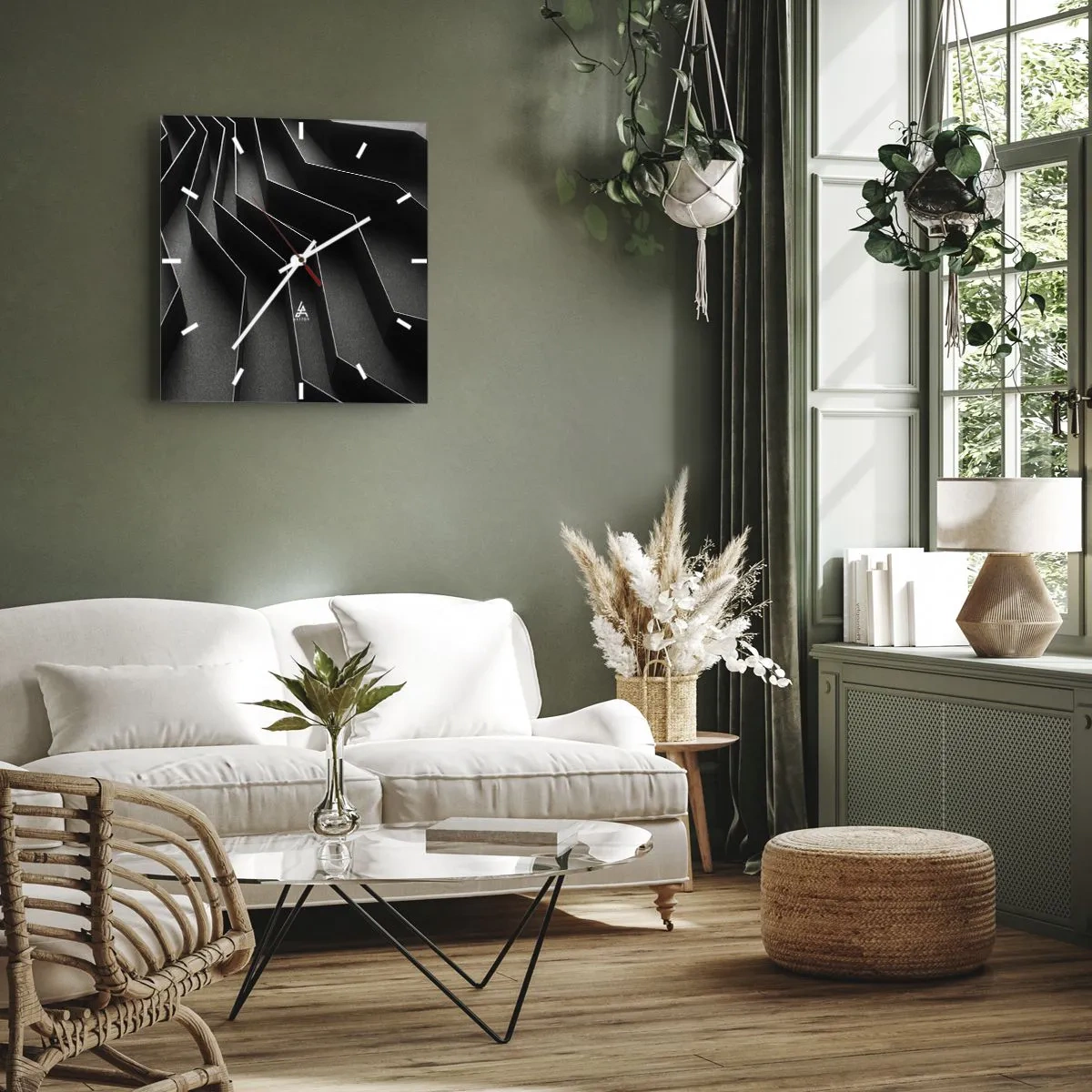 Wall clock - Clock on glass - Spacial Order - 30x30 cm