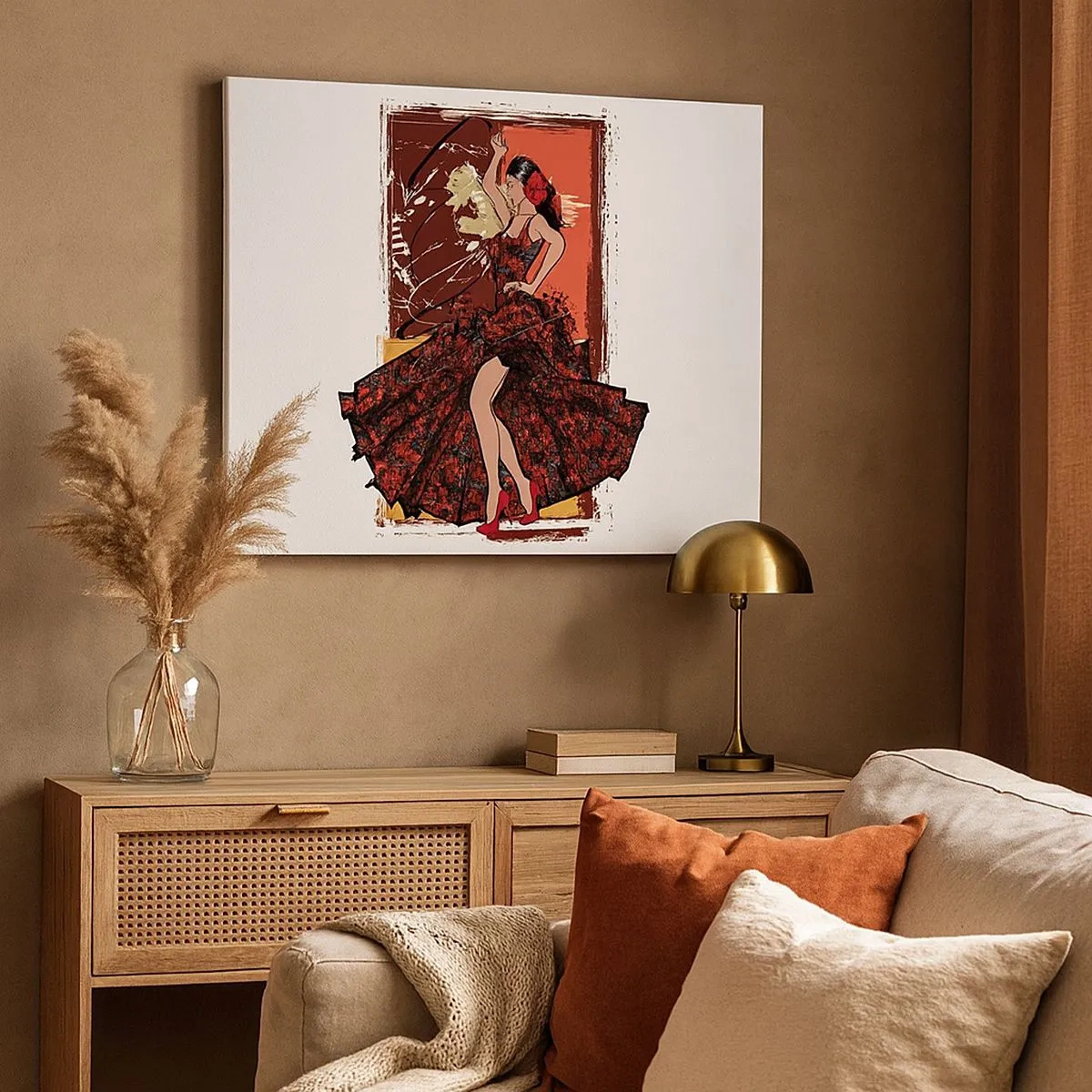 Canvas picture - A dancer in a red and black dress against an artistic background - 70x50cm - In the Rhythm of the Heart - Modern wall decoration for the living room and bedroom ARTTOR