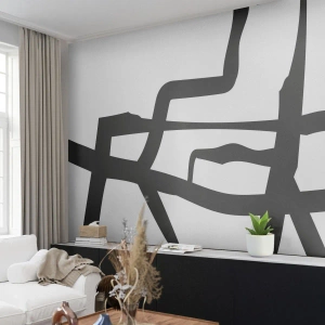 Photo Wallpaper Premium Canvas - Black and White Construction - Line, Black and white, Abstractionism - 300x210 cm