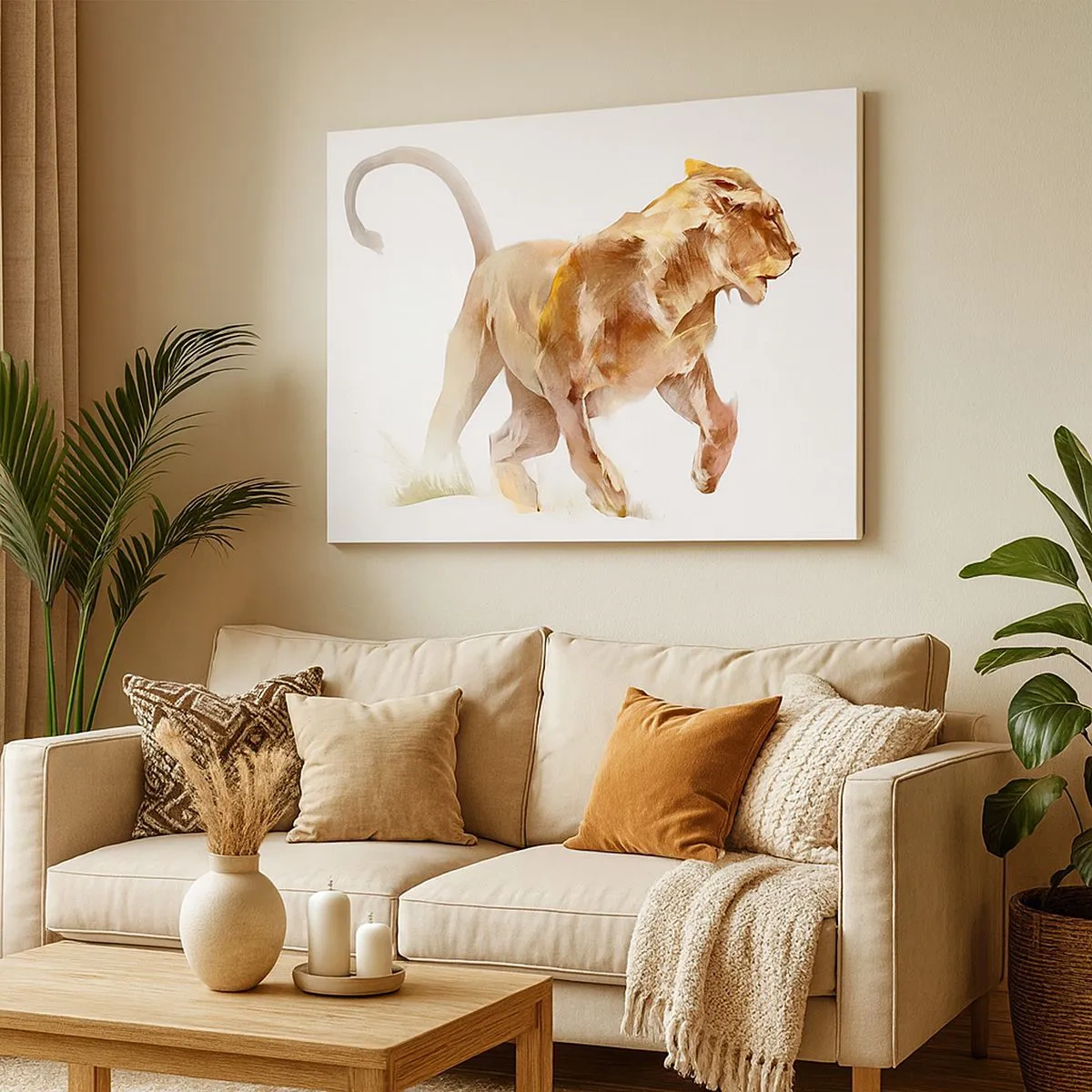 Canvas picture - A running lioness in an artistic interpretation - 70x50cm - Wild Grace - Modern wall decoration for the living room and bedroom ARTTOR
