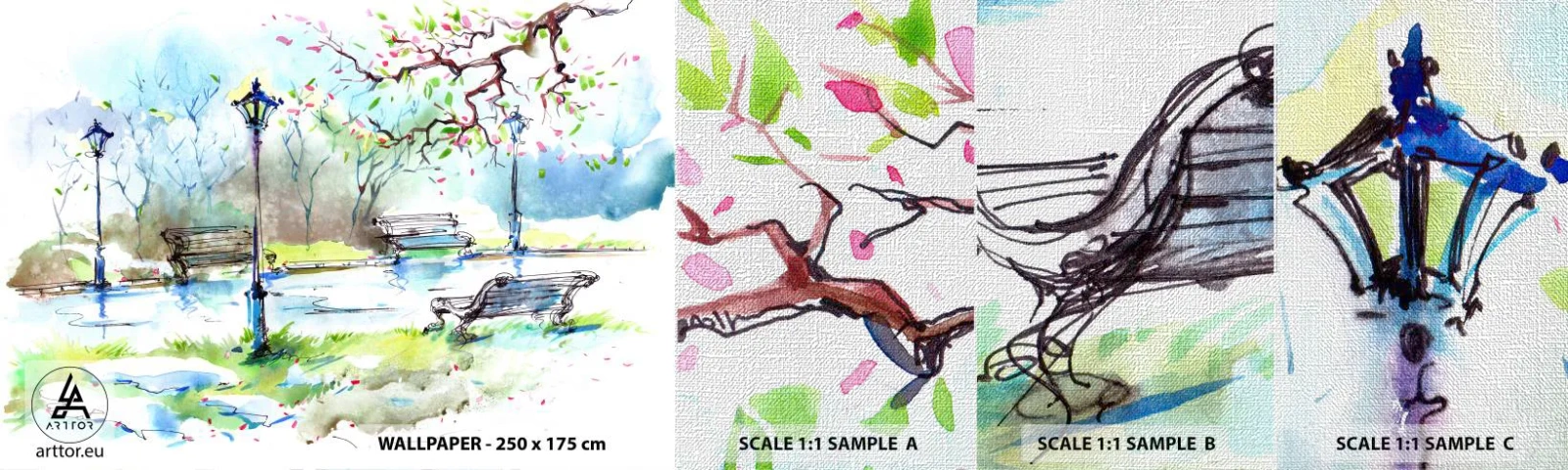 Photo Wallpaper Sample Premium Canvas - Charm of Park Silence - Landscape, Park, Park Alley - 100x30 cm