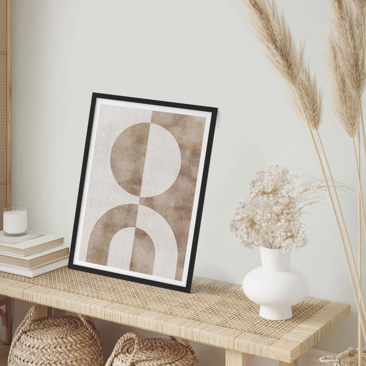 Poster in black frame - Geometric abstraction in warm beige shades - 50x70cm - Similarities and Differences - Modern wall decoration for the living room and bedroom ARTTOR
