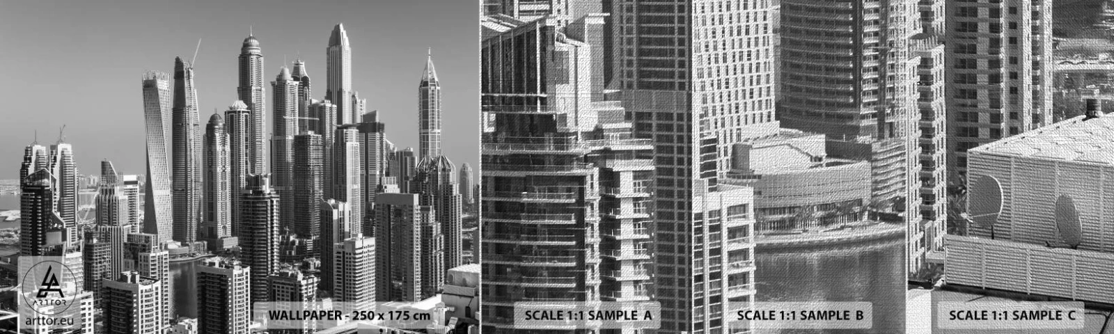 Photo Wallpaper Sample Premium Canvas - City over a Desert - Architecture, City, Dubai - 100x30 cm