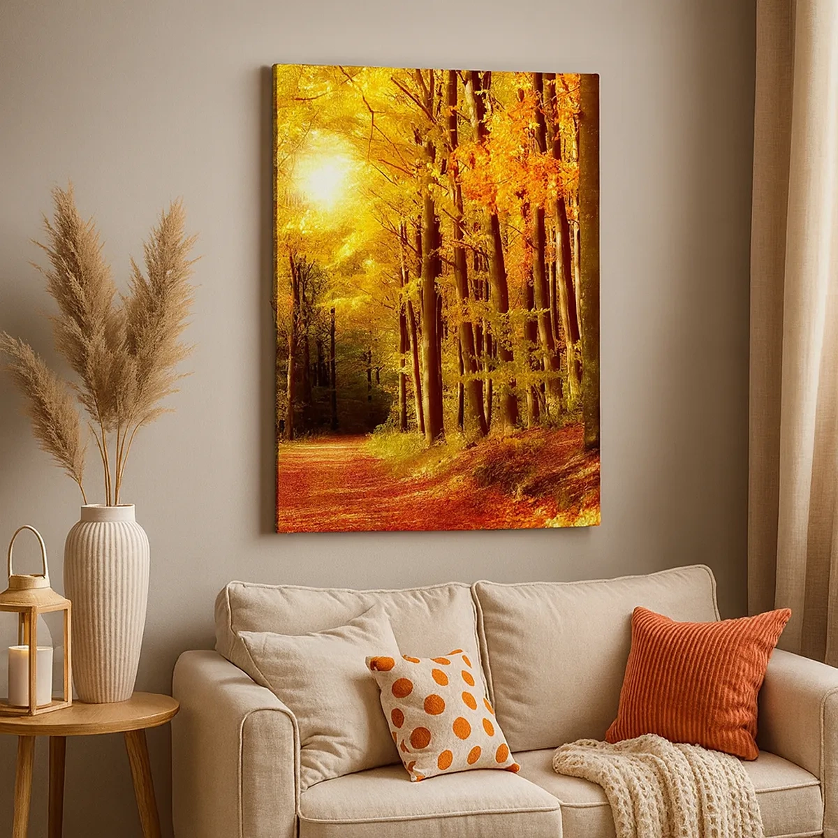 Canvas picture - Golden Autumn on a Forest Path - 50x70 cm