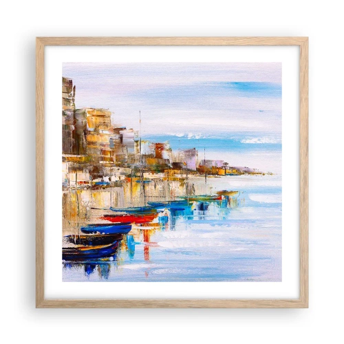 Poster in light oak frame - Multicolour Town Marina - 50x50 cm