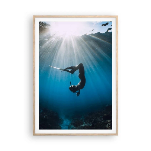 Poster in light oak frame - Underwater dance - 70x100 cm