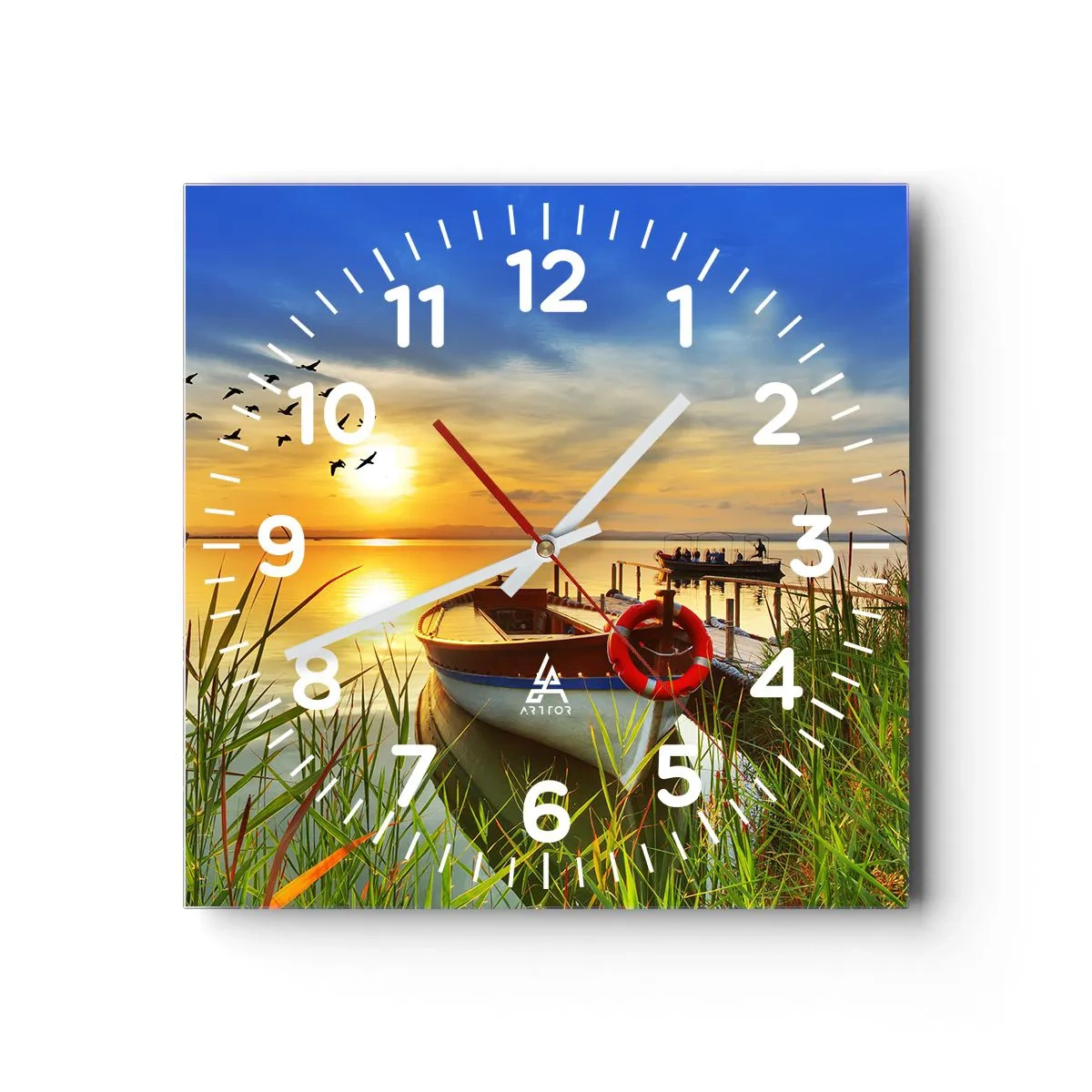 Wall clock - Clock on glass - Cormorants Are Flying Away - 30x30 cm