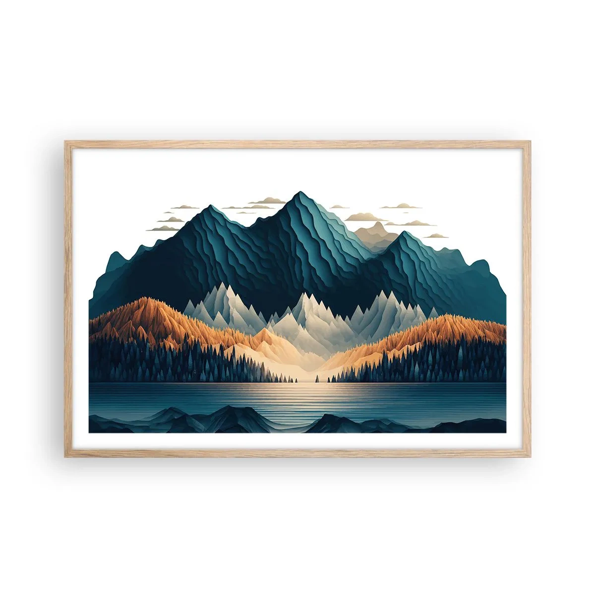 Poster in light oak frame - Perfect Mountain Landscape - 91x61 cm