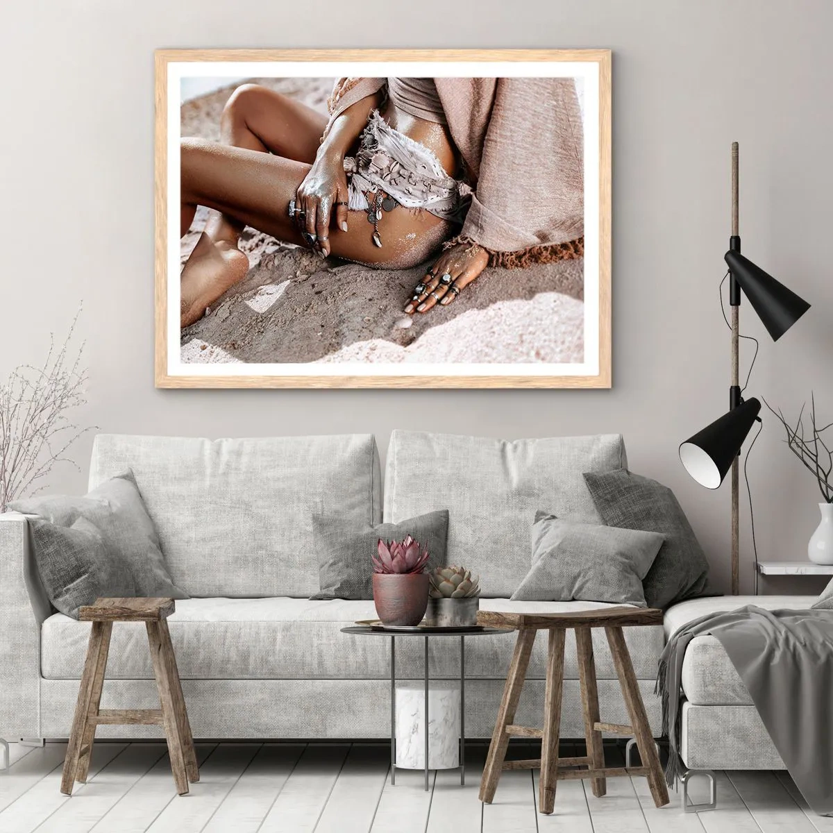 Poster in light oak frame - Thrown Out by the Waves - 91x61 cm