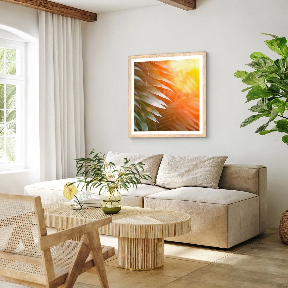 Poster in light oak frame - Morning in the Jungle - 40x40 cm