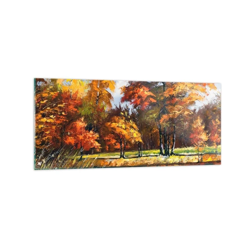 Glass picture - Landscape in Gold and Brown - 120x50 cm