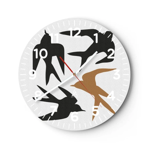 Wall clock - Clock on glass - Swallows at Play - 30x30 cm