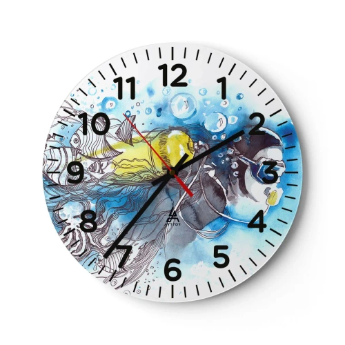 Wall clock - Clock on glass - Big Blue - 40x40 cm