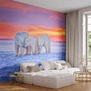 Photo Wallpaper Standard Eco - Family Warmth Is Enough - Animals, Polar bear, Snow - 350x256 cm