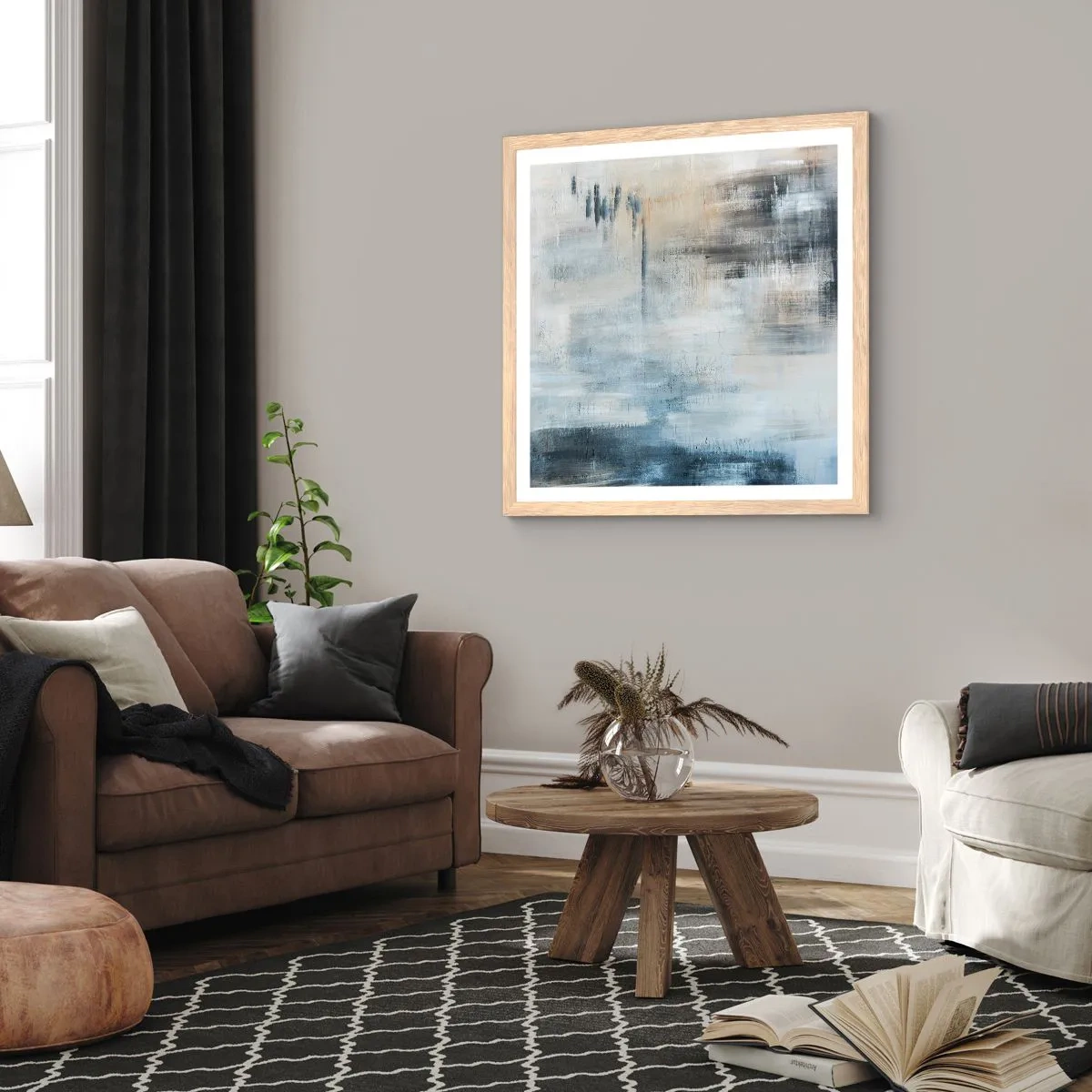 Poster in light oak frame - Behind the Curtain of Blue - 40x40 cm