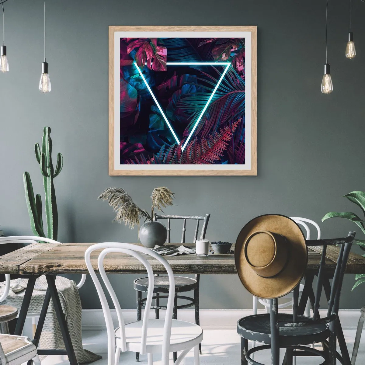 Poster in light oak frame - Disco Style Garden - 40x40 cm