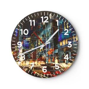 Wall clock - Clock on glass - Evening Street Bustle - 40x40 cm