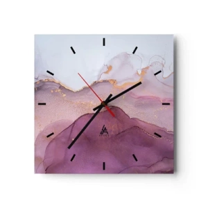 Wall clock - Clock on glass - Waves of Violet and Purple - 40x40 cm