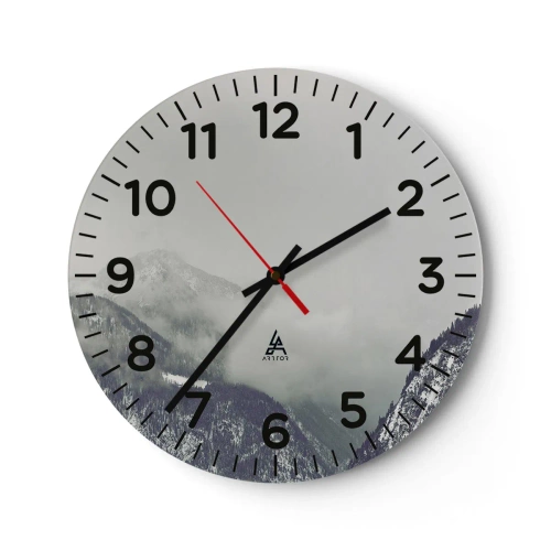 Wall clock - Clock on glass - Foggy valley - 40x40 cm