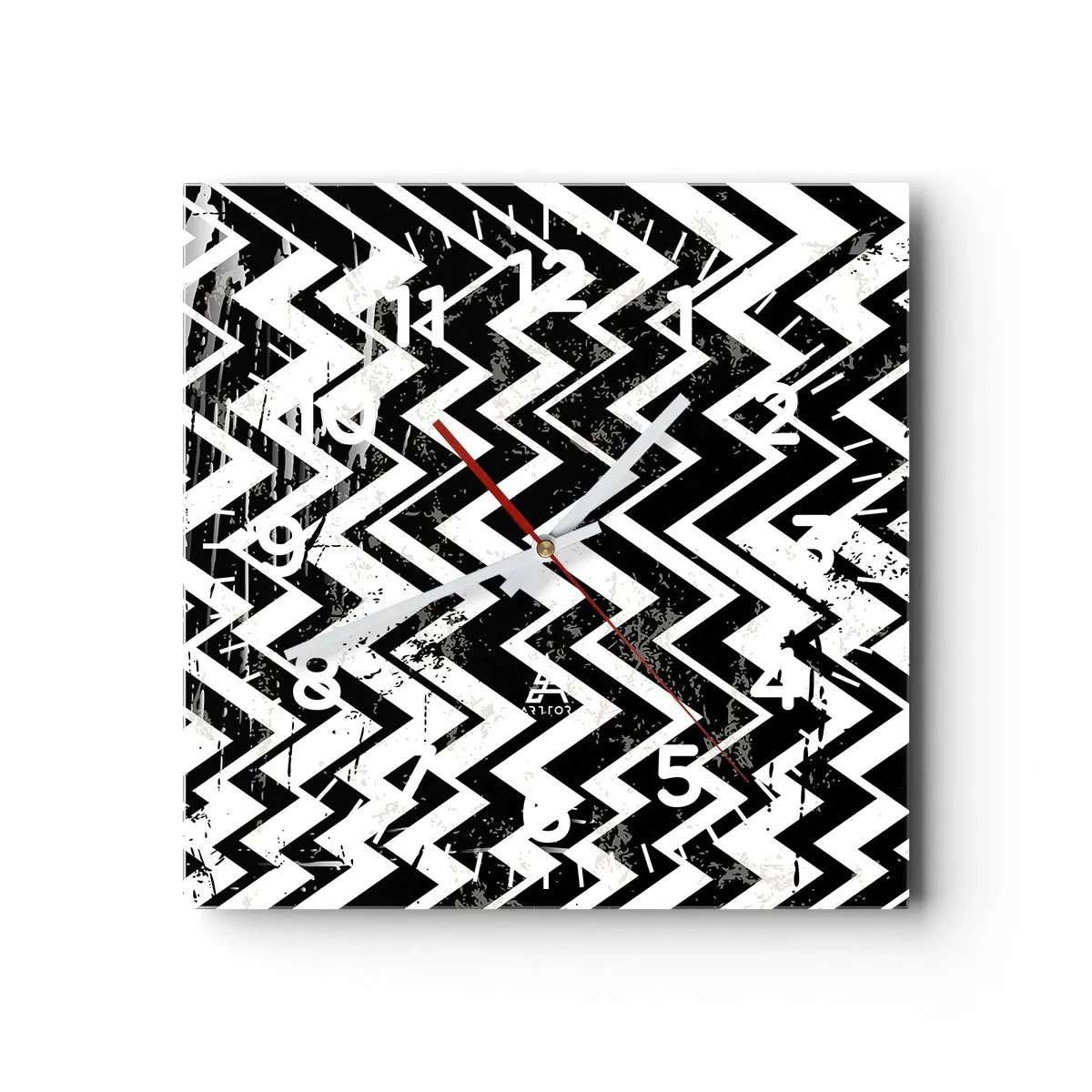 Wall clock - Clock on glass - Zig-White Zag-Black - 30x30 cm