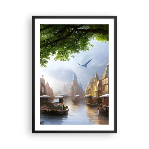 Poster in black frame - Picturesque view of the canal with historic architecture - 50x70cm - Dutch Urban Landscape - Modern wall decoration for the living room and bedroom ARTTOR