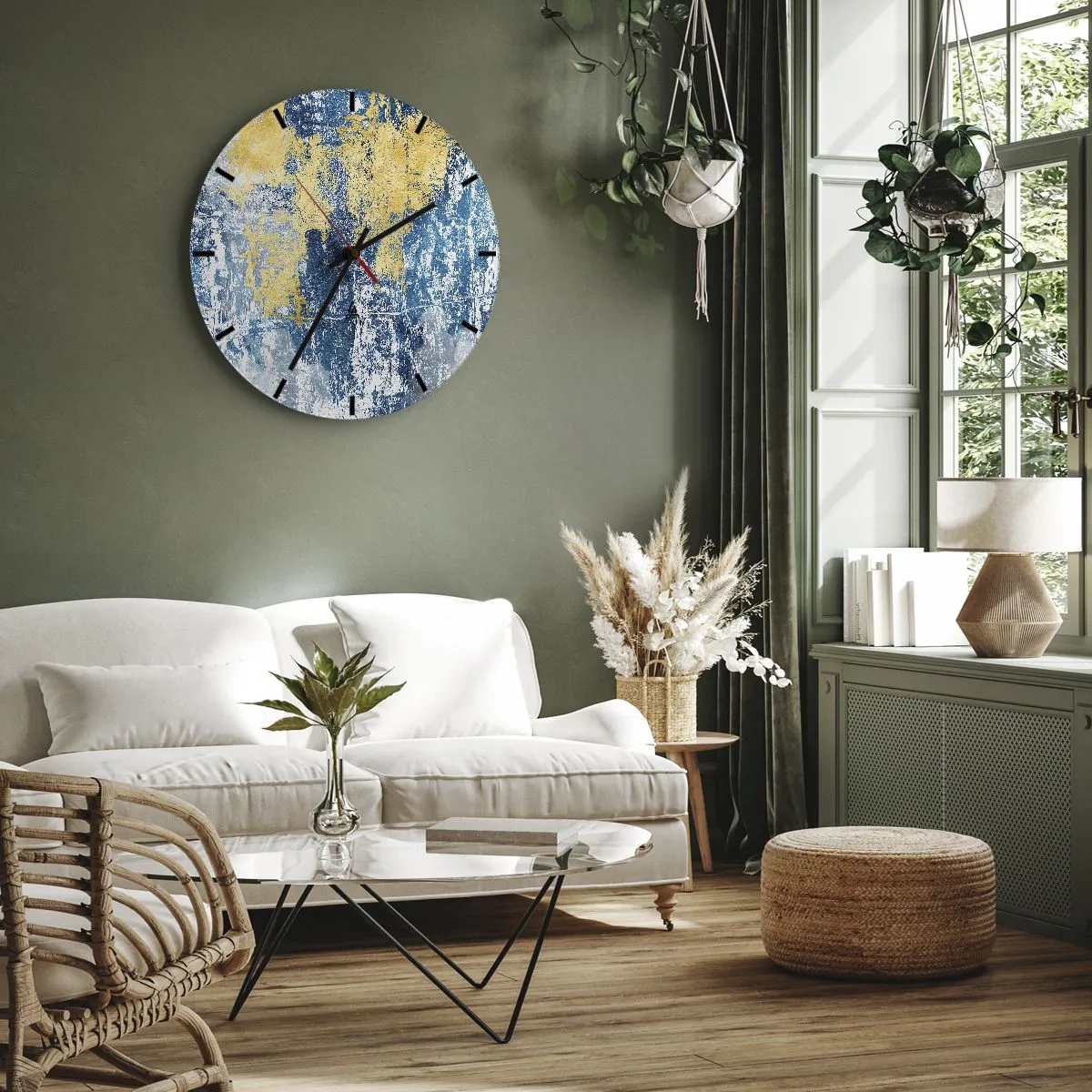 Wall clock - Clock on glass - Abstract Full of Optimism - 40x40 cm