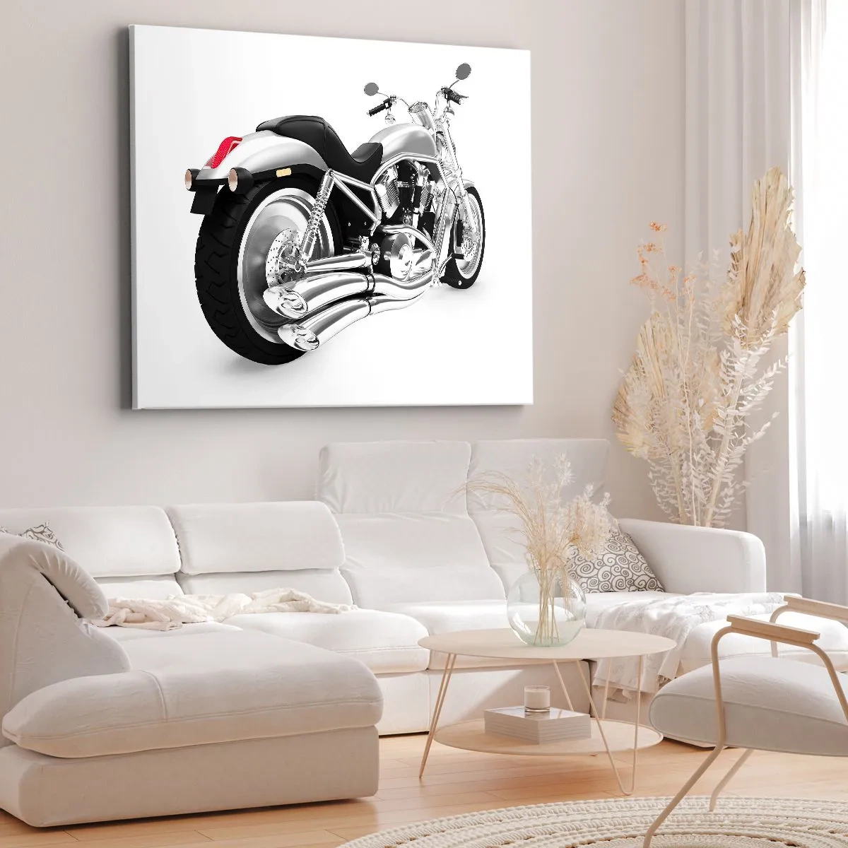 Canvas picture - Chrome motorcycle on white background - 70x50cm - Collector's Dream - Modern wall decoration for the living room and bedroom ARTTOR