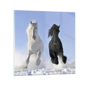 Glass picture - Black and White Gallop - 40x40 cm
