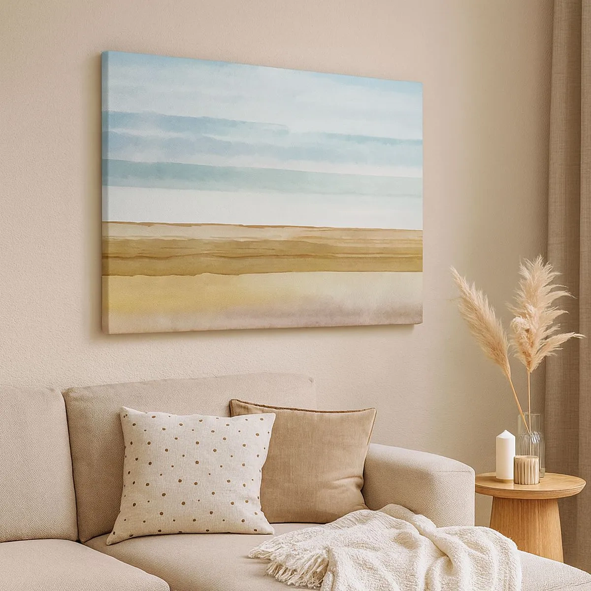 Canvas picture - Abstract beach landscape in pastel shades - 70x50cm - Calming - Modern wall decoration for the living room and bedroom ARTTOR
