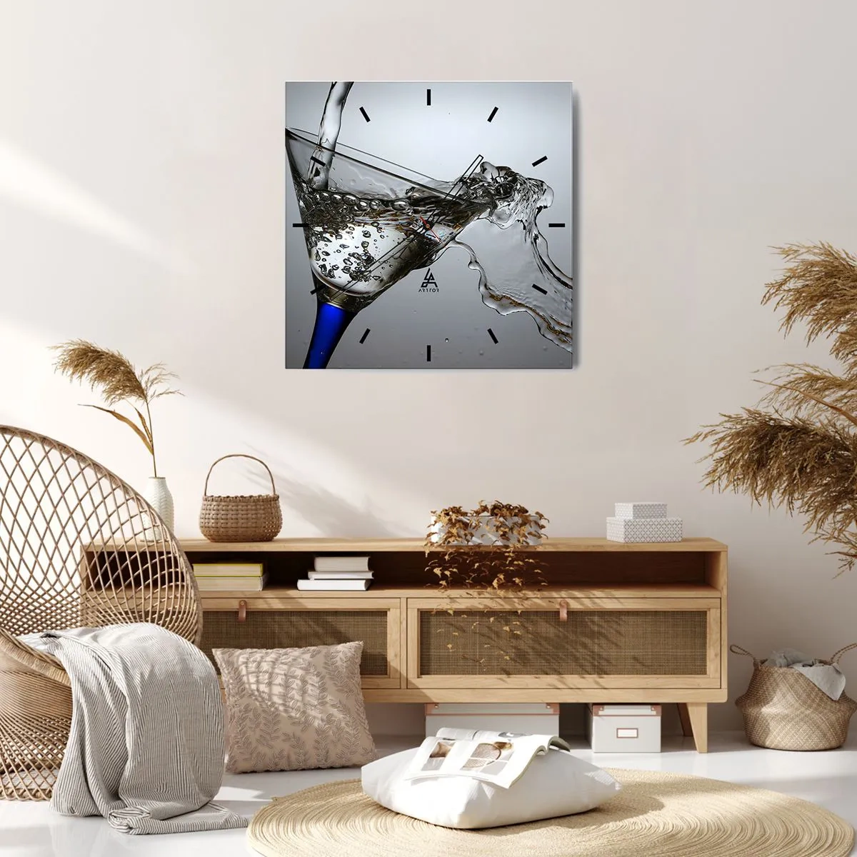 Wall clock - Clock on glass - Crystal Clear Water in a Crystal Glass - 40x40 cm