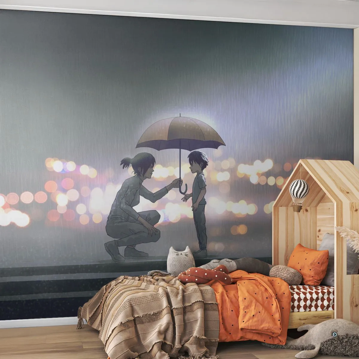 Photo Wallpaper Premium Sand - And Everything Is All Right - For children, Family, Umbrella - 100x70 cm