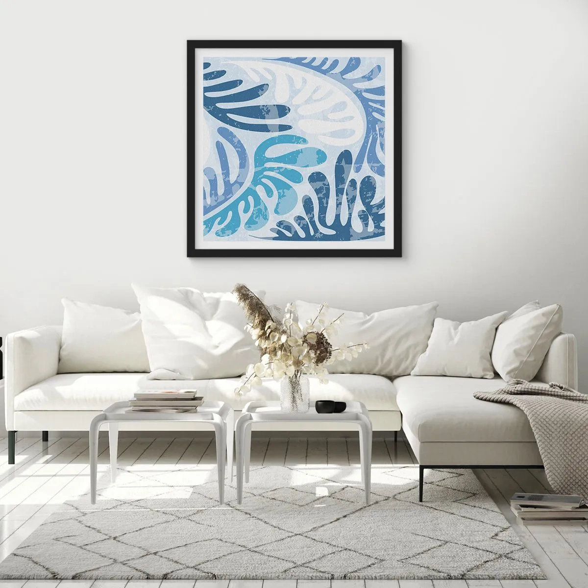 Poster in black frame - Blue Ferns - 30x30 cm