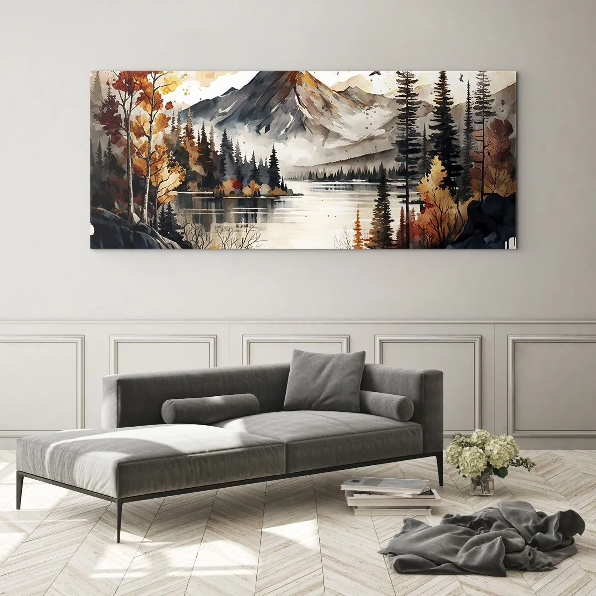 Glass picture - Golden Autumn in the Mountains - 100x40 cm