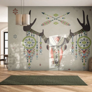 Self-Adhesive Photo Wallpaper Deluxe Sticker - Trophy of an Indian Hunter - Abstraction, Deer, Boho - 350x256 cm