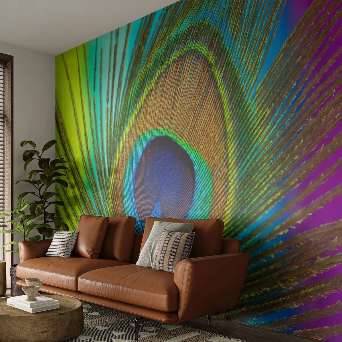 Photo Wallpaper Premium Sand - Eye to Eye - Abstraction, Peacock Feather, Piece - 300x210 cm