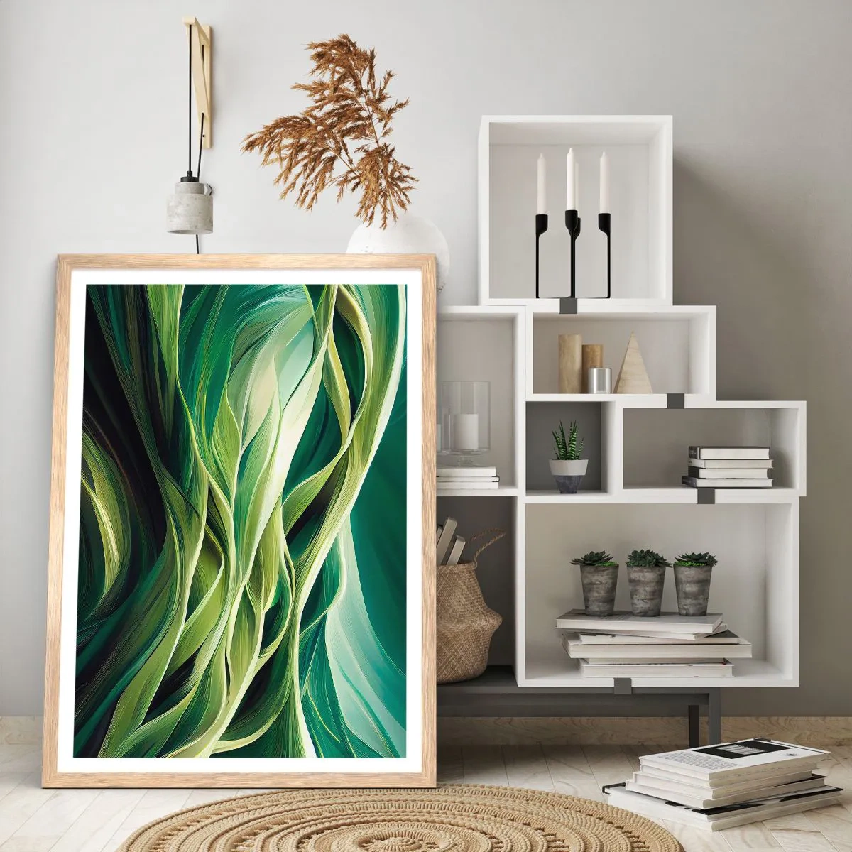 Poster in light oak frame - Abstract Playing Green - 70x100 cm