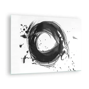 Glass picture - A minimalist composition in the form of a black brush on white - 70x50cm - Whirl of Creation - Modern wall decoration for the living room and bedroom ARTTOR