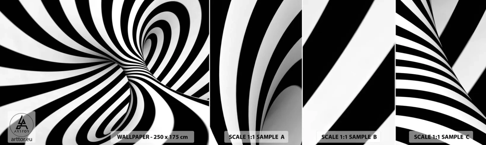 Photo Wallpaper Sample Self-Adhesive Deluxe Sticker - Composition: Dancing Space  - Abstraction, 3D, Black and white - 100x30 cm