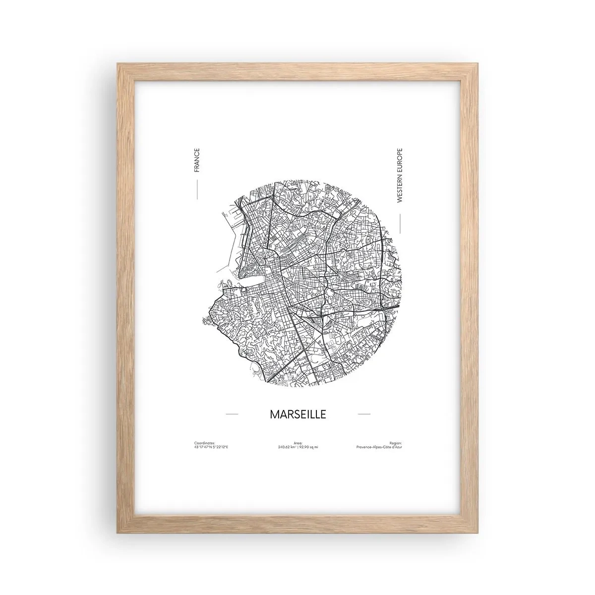 Poster in light oak frame - Anatomy of Marseille - 30x40 cm