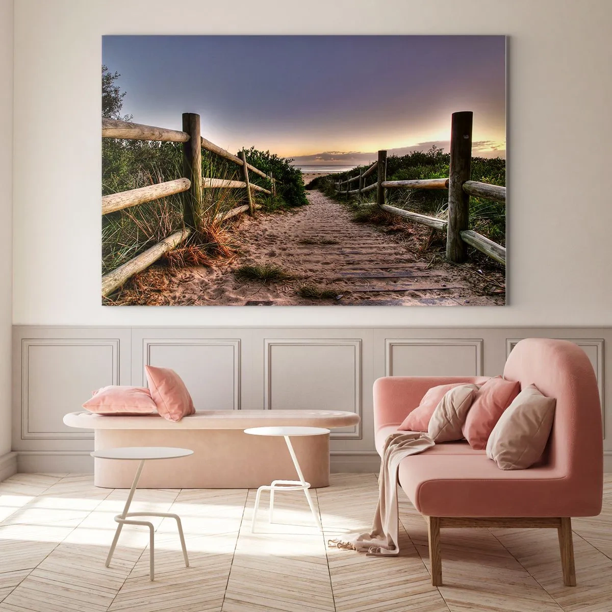Glass picture - Path to the beach at sunset - 70x50cm - You Can See the Destination - Modern wall decoration for the living room and bedroom ARTTOR