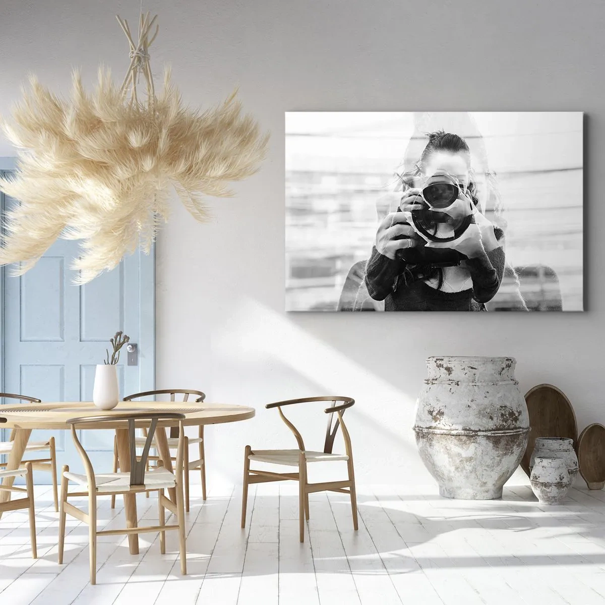 Canvas picture - Black and white double exposure portrait of a photographer - 70x50cm - Creator and the Creation - Modern wall decoration for the living room and bedroom ARTTOR