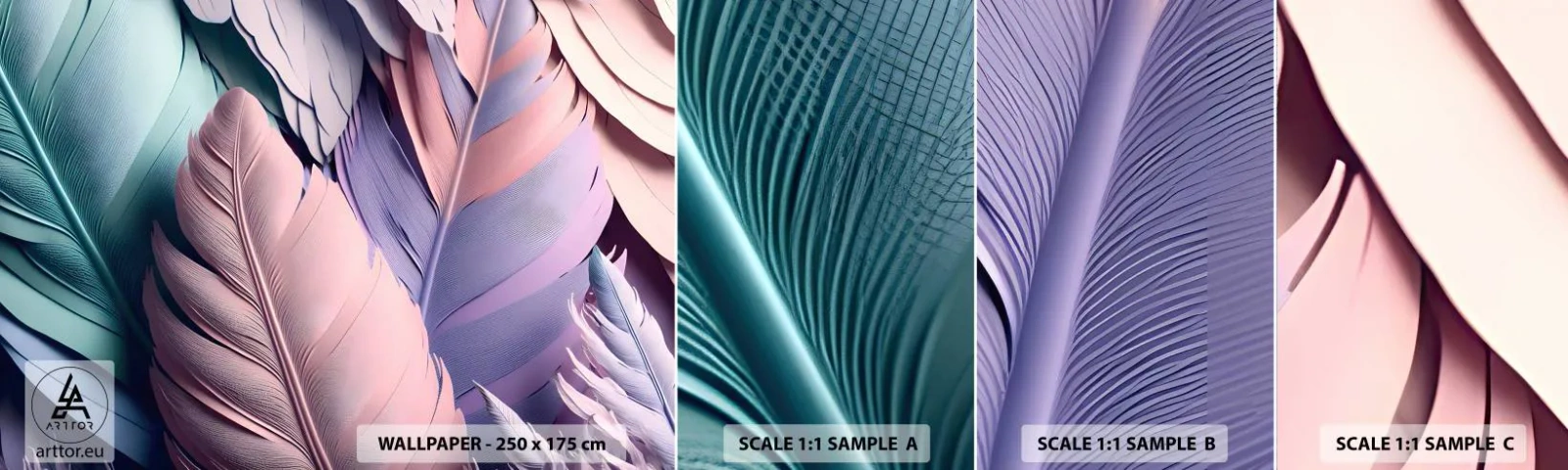 Photo Wallpaper Sample Self-Adhesive Deluxe Sticker - Birdie Chic - Pastel, Feathers, Lightness - 100x30 cm