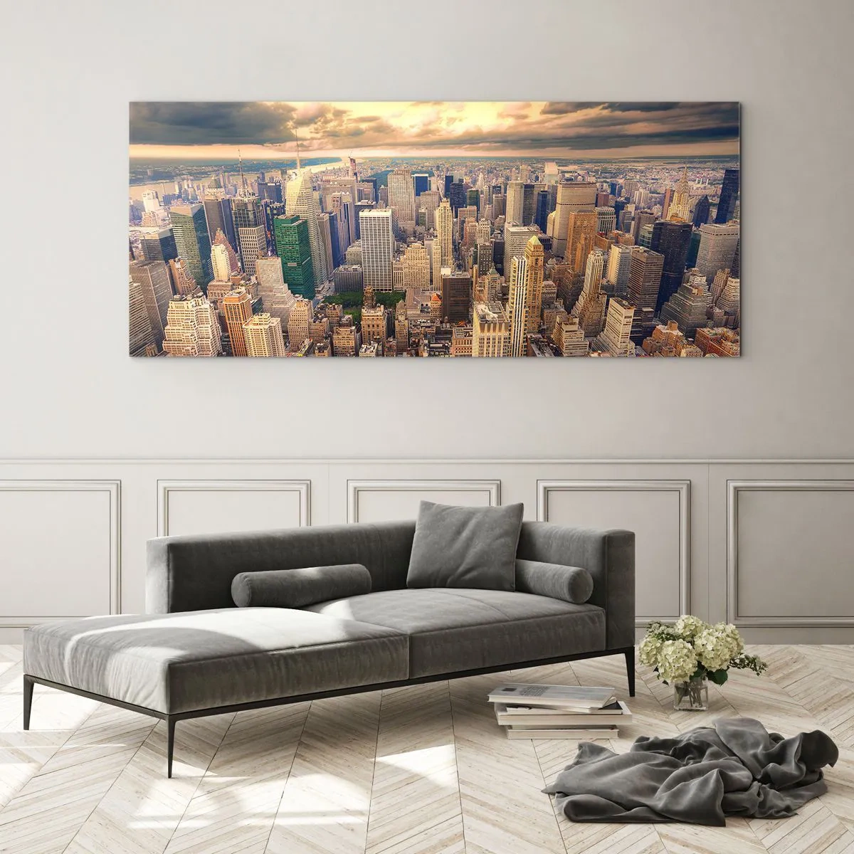 Glass picture - Metropolis in Gold - 100x40 cm