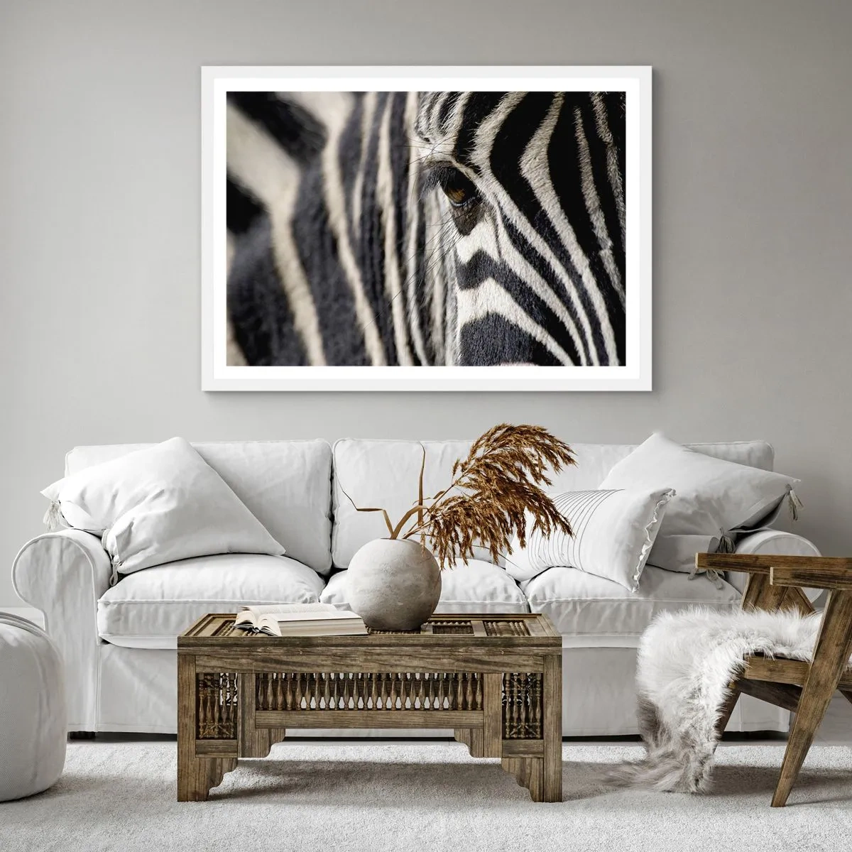 Poster in white frmae - Striped Portrait - 40x40 cm
