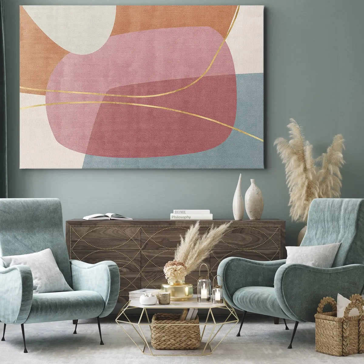 Canvas picture - Pastel Composition with a Golden Note - 120x80 cm